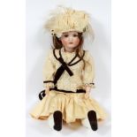 GERMAN BISQUE DOLL, H 26"Having bisque head, hands, legs and jointed arms, open mouth, sleeping eyes