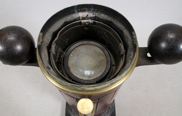 BRASS AND WOOD SHIP BINNACLE, H 53", L 30", D 20"Wood pedestal, with iron compensator balls, brass - Image 3 of 3
