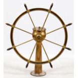 BRASS SHIP WHEEL, H 55", DIA 50"Having eight brass spokes and wheel. Marked Wm. Sellers & Co.,