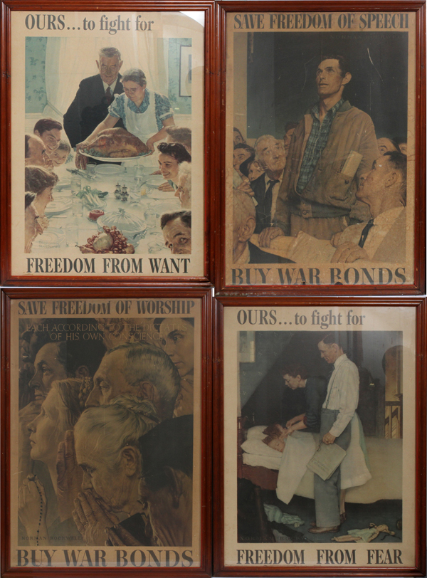 NORMAN ROCKWELL (AMERICAN, 1894-1978), 'FOUR FREEDOMS' POSTERS, C.1943, 4 PIECES, H 38", W 27"