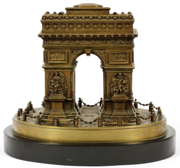 LE BLANC BRONZE BOX, H 9 1/4", W 11", ARC DE TRIOMPHEBronze Arc De Triumph mounted on an onyx