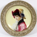 MONTEREAU PORCELAIN PORTRAIT PLATE, SIGNED AND FRAMED, DIA 12"Montereau porcelain plate, 12 1/2"