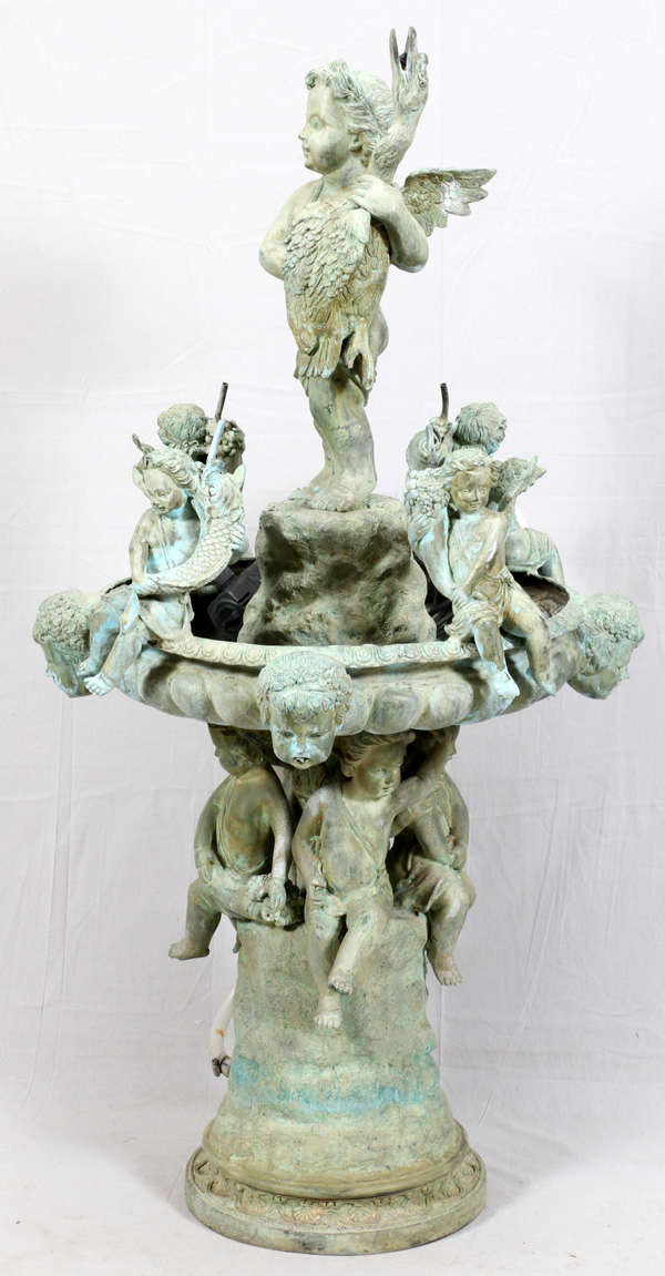 CHERUB FIGURAL FOUNTAIN H 66", DIA 32"having a larger cherub holding a goose, surrounded by - Image 3 of 3