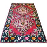 KELIM FLAT HAND WOVEN WOOL RUG, 9' 7" X 6' 6"Geometric motifs. Hand woven flat weave. Possibly