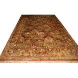 ORIENTAL HAND WOVEN WOOL CARPET, W 9', L 13'Red field; overall floral design; after c. 1970. From
