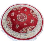 CHINESE, HAND WOVEN ROUND WOOL RUG, LATE 20 TH C., DIA 7' 11"Chinese hand woven round wool rug,