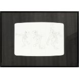 WALT DISNEY STUDIOS GRAPHITE ON PAPER, THREE, 8 3/4" X 3 1/4", APPROX., IN A SINGLE FRAMEEach