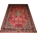 PERSIAN HERIZ WOOL RUG, W 8' 1", L 10'Five borders.Fringe has been reduced. JMF- For High Resolution