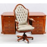 DAVID MICHAEL WALNUT VENEER DESK & CHAIR, 2 PIECESCherry veneers, walnut, Wedgwood and ebony inlay