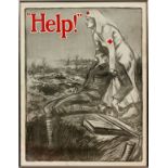 WWI, PROPAGANDA POSTER, 1918, H 28", W 22", "HELP" (RED CROSS),WWI U.S. Propaganda poster, 1918, "