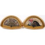 FRAMED FOLDING FANS, TWO, H 13", W 20"Including 1 Japanese papier Mache and paper fan, and 1 hand