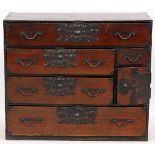 INDONESIAN TANSU 4 DRAWER CHEST, WOOD WITH IRON MOUNTS, 20TH C., H 36'', W 42'', D 16''Damage. Rf-