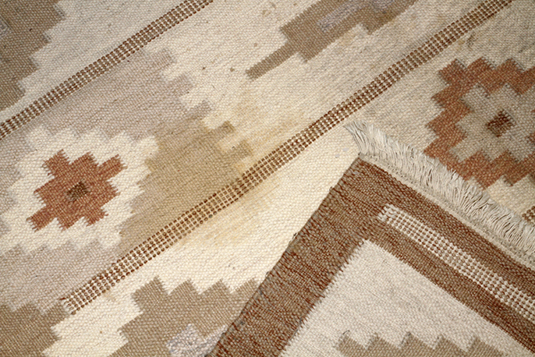 SWEDISH ROLLAKAN FLAT WEAVE CARPET, W 68", L 96"Tan and beige geometric design.- For High Resolution - Image 2 of 2