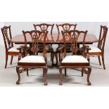 CHIPPENDALE STYLE MAHOGANY DINING SET, 9 PIECES, H 30", L 78"A mahogany dining table, with a