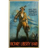 LELKER-LINUS PADFRY, WWI U.S. PROPAGANDA POSTER, 1918, H 30", W 20", "AND THEY THOUGHT WE COULDN'T