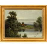 R. C. SNELL (ENGLISH) OIL ON CANVAS, C. 1900, H 15", W 20", RURAL SETTING WITH PONDSigned lower
