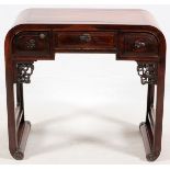 CHINESE/ASIAN MING STYLE CARVED ROSEWOOD WRITING DESK, 20TH C., H 32'', W 35'', D 21''Wear; slightly