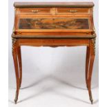 VERNIS MARTIN STYLE FRENCH LADY'S DESK 19TH C., H 40", W 33", D 17"Mahogany with various fruitwoods.