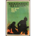 ELLSWORTH YOUNG (AMERICAN, 1856-1952), WWI WAR BOND POSTER, 1918, H 30", W 20", "REMEMBER BELGIUM"