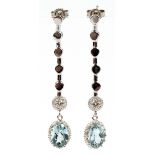 14KT WHITE GOLD AND AQUAMARINE DANGLE EARRINGS, PAIR, H 2 3/4"A pair of 14kt white gold dangle