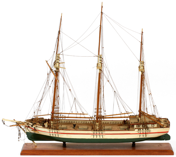 HAND-PAINTED MODEL SHIP, H 26", W 30", 'THE LUCIA R. SIMPSON'