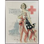 HARRISON FISHER, (AMERICAN), WWI RED CROSS RECRUITMENT POSTER, 1918, H 42", W 32", "I SUMMON YOU