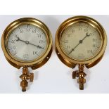 U.S. GAUGE CO. N.Y. BRASS SHIP'S PRESSURE GAUGES, 1920, TWO, H 9", W 6"