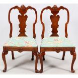 ENGLISH QUEEN ANN STYLE WALNUT SIDE CHAIRS, PAIR, H 40'' W 23" D 23''Shell design at crest and on