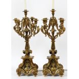 FRENCH BRONZE FIVE-LIGHT CANDELABRA, C. 1880, PAIR, H 27", ELECTRIFIEDEach patinated bronze