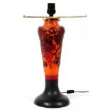 EUROPEAN CAMEO GLASS TABLE LAMP (NO SHADE), H 17", DIA 11 1/2"Having an orange ground to dark at the