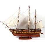 SCALE SHIP MODEL, USS CONSTITUTION, H 34", W 16", L 46"Wood scale model of the USS Constitution,