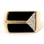 14KT GOLD, ONYX, AND DIAMOND RING, SIZE 8 3/4A 14kt gold ring set with 0.10ct diamonds and black