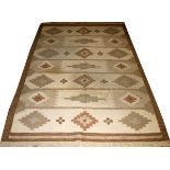 SWEDISH ROLLAKAN FLAT WEAVE CARPET, W 68", L 96"Tan and beige geometric design.- For High Resolution