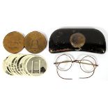 1936 BERLIN OLYMPICS, PHOTO PRINTS, METAL EYEGLASS CASE AND EYEGLASSES 1936. 12 PCS.includes a boxed