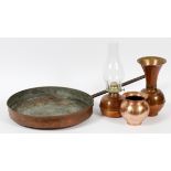 COPPER COLLECTION, FOUR PIECESThe copper collection includes: one vintage egg skillet Dia 15", two