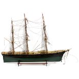 GREEN & BLACK THREE-MAST MODEL SHIP, H 24", W 5", L 34", 'FLYING CLOUD NEW YORK'