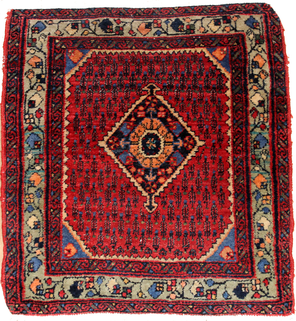 BOKHARA ORIENTAL PRAYER MAT, 2' 5" X 2' 2"Red ground with diamond center and stylized floral