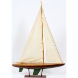 WOOD SAILBOAT MODEL WITH BASE, H 35", L 28"