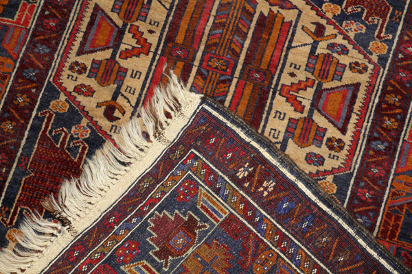 TURKISH WOOL RUG, SEMI-ANTIQUE, W 4' 3", L 5' 11"Hand woven. Centered by three ivory colored - Image 2 of 2