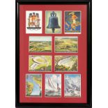 1936 OLYMPICS OFFICIAL POSTCARD COLLECTION, FRAMED & MATTED UNDER GLASS, 1936, 10 CARDS, H 22", W