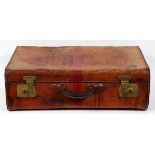 ANTIQUE LEATHER SUITCASE TABLE, THREE PIECES