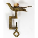 ANTIQUE, GILT METAL SEWING BIRD, H 7"screw on 'C-clamp' base with pincushion on top- For High