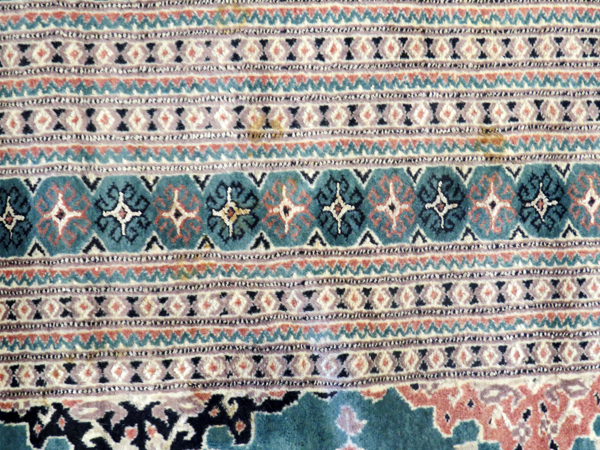 PAKISTANI WOOL & SILK RUG, 10' 6" X 8' 0"Overall medallion motif, within multiple borders.Good - Image 4 of 5