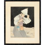 PAUL JACOULET (FRENCH, 1902-1960), WOODBLOCK PRINT, H 15 1/4", W 11 3/4", 'NUIT DE NEIGE: COREE'