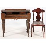 MAHOGANY SPINET DESK, C. 1920, & CHAIRTwo items total: desk and chair. Writing surface slides