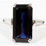 5.43 CT BLUE SAPPHIRE AND PLATINUM RING, SIZE 4 1/2A 5.43ct emerald cut sapphire set in a platinum