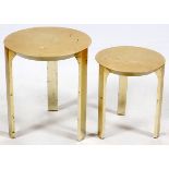 GOLD LEAF NESTING TABLES, 2, H 18" & 22"Measuring H 22" and H 18". Three legs.Distressed look, one