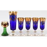 MURANO VENETIAN ART GLASS CHAMPAGNE FLUTES AND WINE 6 PIECESHand painted. Six pieces. Four champagne