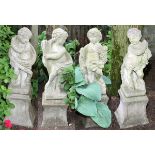 CEMENT FIGURAL GARDEN SCULPTURES, SET OF FOUR, H 29", 'THE SEASONS'Originally from the Palms mansion