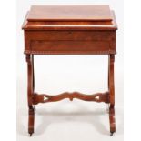 VICTORIAN MAHOGANY JEWEL TABLE, CIRCA 1860, H 30", W 21"Depth 21". On trestle base with lyre form